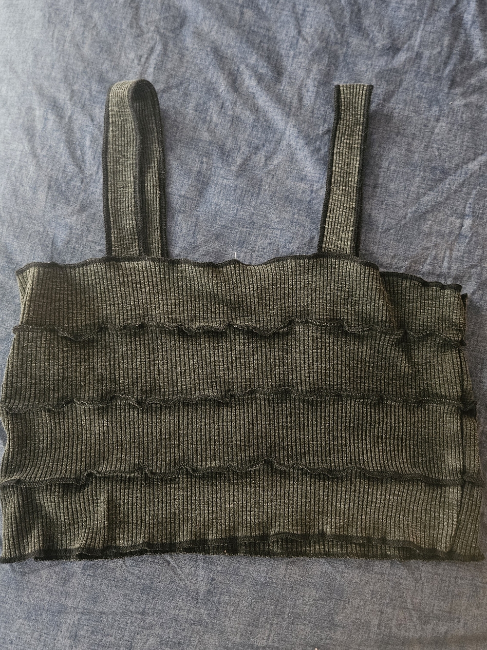 Ribbed Ruffle Knit Crop Tank - Olive Green